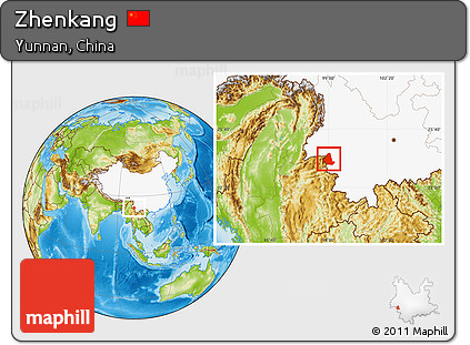 Physical Location Map of Zhenkang, highlighted country