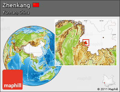 Physical Location Map of Zhenkang, highlighted country