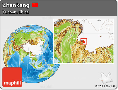 Physical Location Map of Zhenkang, highlighted country