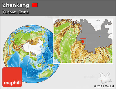 Physical Location Map of Zhenkang, highlighted country, highlighted parent region