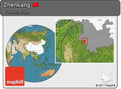 Satellite Location Map of Zhenkang, highlighted country, highlighted parent region