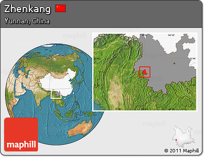 Satellite Location Map of Zhenkang, highlighted country, highlighted parent region