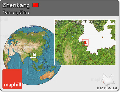 Satellite Location Map of Zhenkang, highlighted parent region
