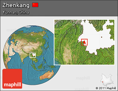 Satellite Location Map of Zhenkang, highlighted parent region