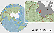 Savanna Style Location Map of Zhenkang, highlighted country, highlighted parent region, hill shading