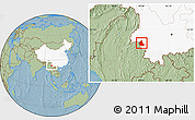 Savanna Style Location Map of Zhenkang, highlighted country, hill shading