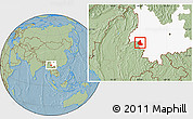 Savanna Style Location Map of Zhenkang, highlighted parent region, hill shading