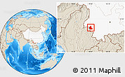 Shaded Relief Location Map of Zhenkang, highlighted country