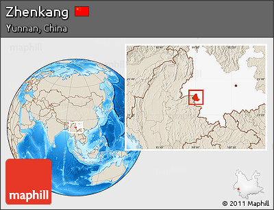 Shaded Relief Location Map of Zhenkang, highlighted parent region