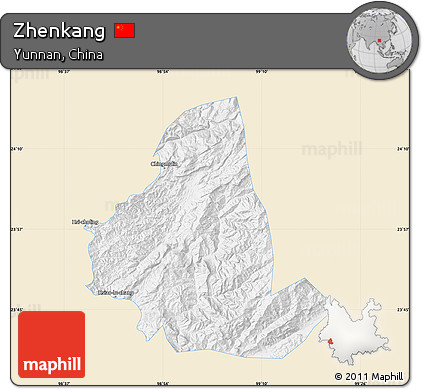 Classic Style Map of Zhenkang, single color outside