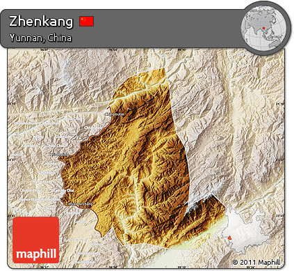 Physical Map of Zhenkang, lighten