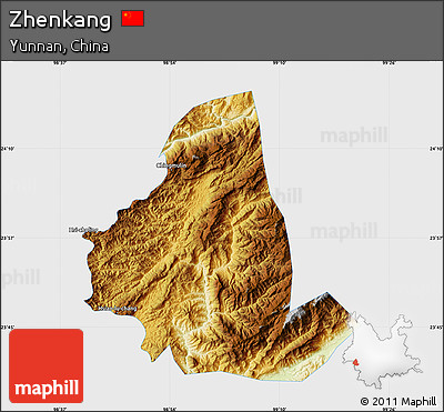Physical Map of Zhenkang, single color outside