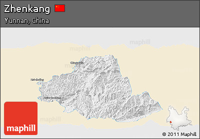 Classic Style Panoramic Map of Zhenkang, single color outside