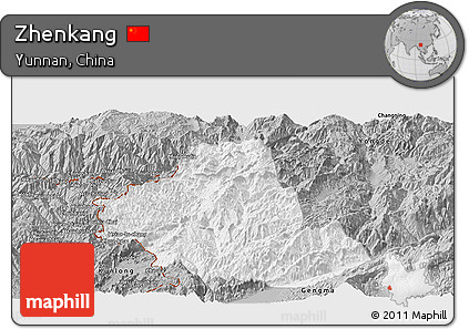 Gray Panoramic Map of Zhenkang