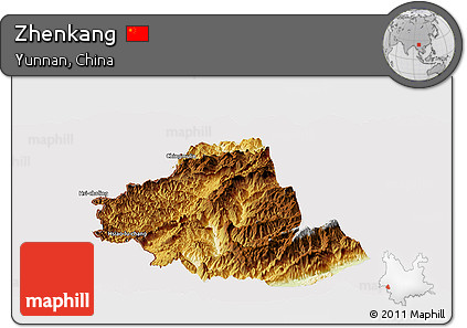 Physical Panoramic Map of Zhenkang, cropped outside