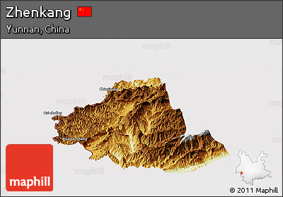 Physical Panoramic Map of Zhenkang, cropped outside