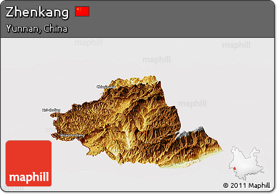 Physical Panoramic Map of Zhenkang, cropped outside