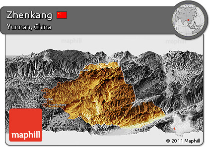 Physical Panoramic Map of Zhenkang, desaturated
