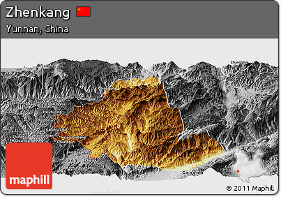 Physical Panoramic Map of Zhenkang, desaturated