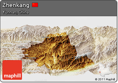 Physical Panoramic Map of Zhenkang, lighten