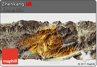 Physical Panoramic Map of Zhenkang, semi-desaturated