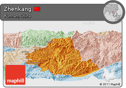 Political Panoramic Map of Zhenkang, lighten