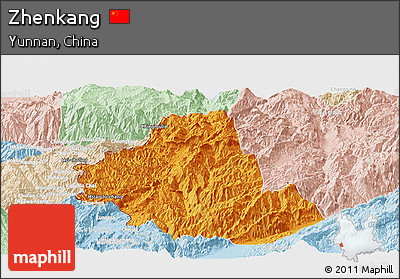 Political Panoramic Map of Zhenkang, lighten