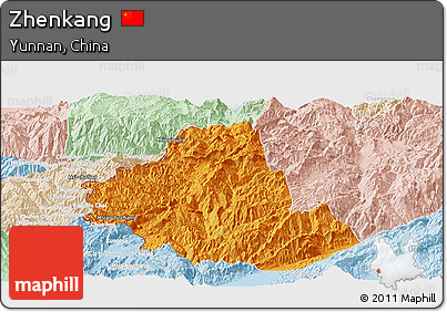 Political Panoramic Map of Zhenkang, lighten
