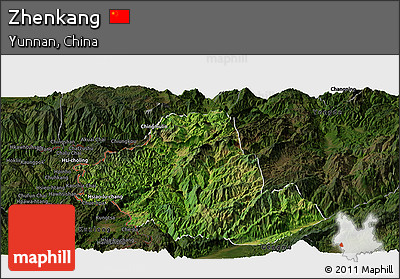Satellite Panoramic Map of Zhenkang, darken