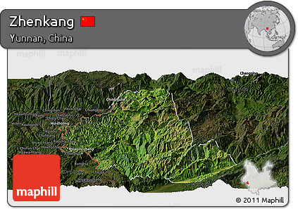 Satellite Panoramic Map of Zhenkang, darken