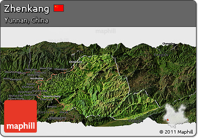 Satellite Panoramic Map of Zhenkang, darken