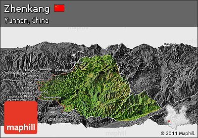 Satellite Panoramic Map of Zhenkang, desaturated