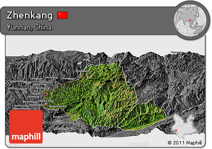 Satellite Panoramic Map of Zhenkang, desaturated