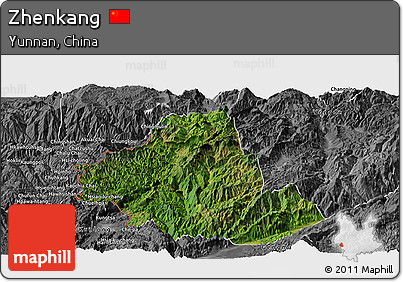 Satellite Panoramic Map of Zhenkang, desaturated