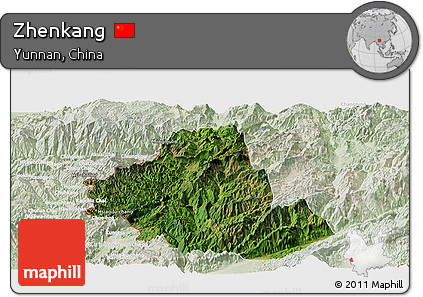 Satellite Panoramic Map of Zhenkang, lighten