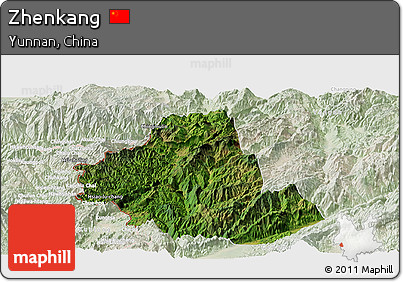 Satellite Panoramic Map of Zhenkang, lighten
