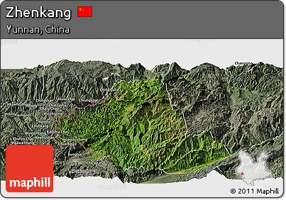 Satellite Panoramic Map of Zhenkang, semi-desaturated