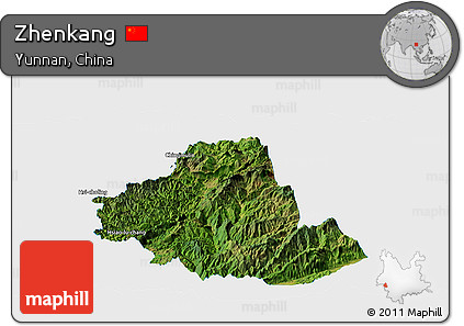 Satellite Panoramic Map of Zhenkang, single color outside