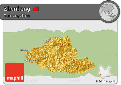 Savanna Style Panoramic Map of Zhenkang, single color outside