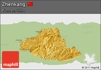 Savanna Style Panoramic Map of Zhenkang, single color outside
