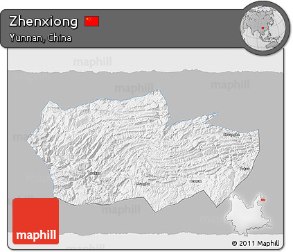 Gray 3D Map of Zhenxiong, single color outside