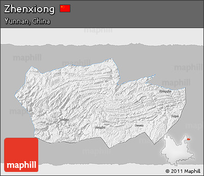 Gray 3D Map of Zhenxiong, single color outside