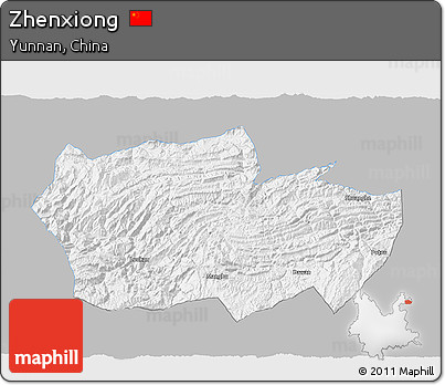 Gray 3D Map of Zhenxiong, single color outside