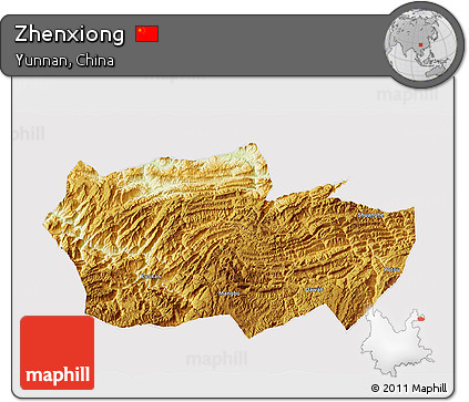 Physical 3D Map of Zhenxiong, cropped outside