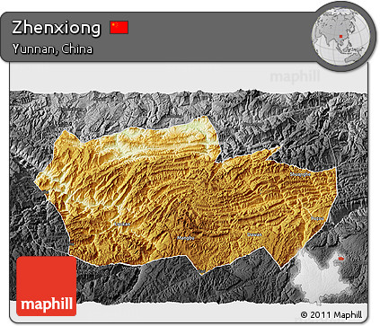 Physical 3D Map of Zhenxiong, darken, desaturated
