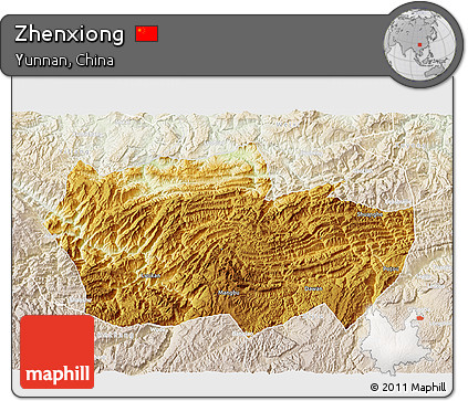 Physical 3D Map of Zhenxiong, lighten