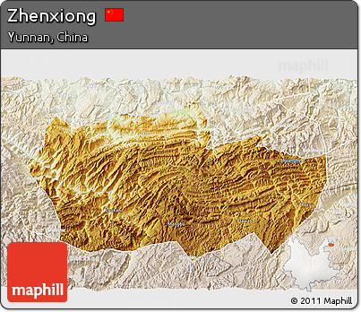 Physical 3D Map of Zhenxiong, lighten