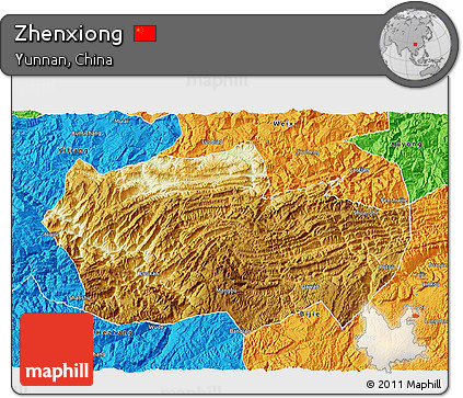 Physical 3D Map of Zhenxiong, political outside