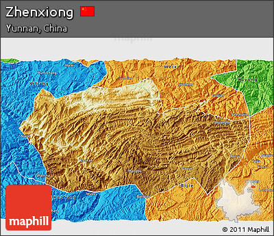 Physical 3D Map of Zhenxiong, political outside