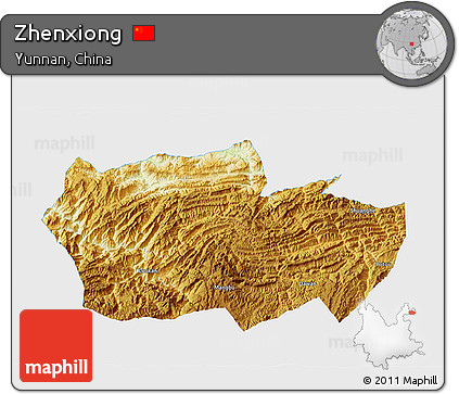Physical 3D Map of Zhenxiong, single color outside
